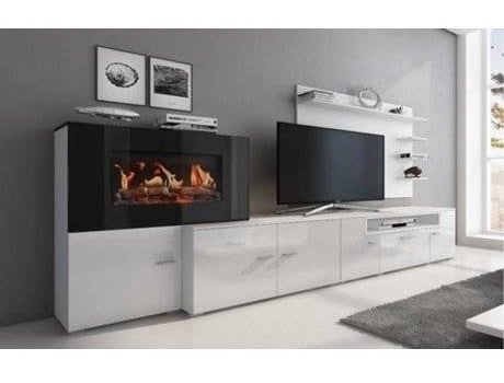 Skraut Home Mueble para chimenea 170 x 290 45 cm sistema de iluminación led efecto llamas modelo olympo estilo moderno acabado blanco conjunto