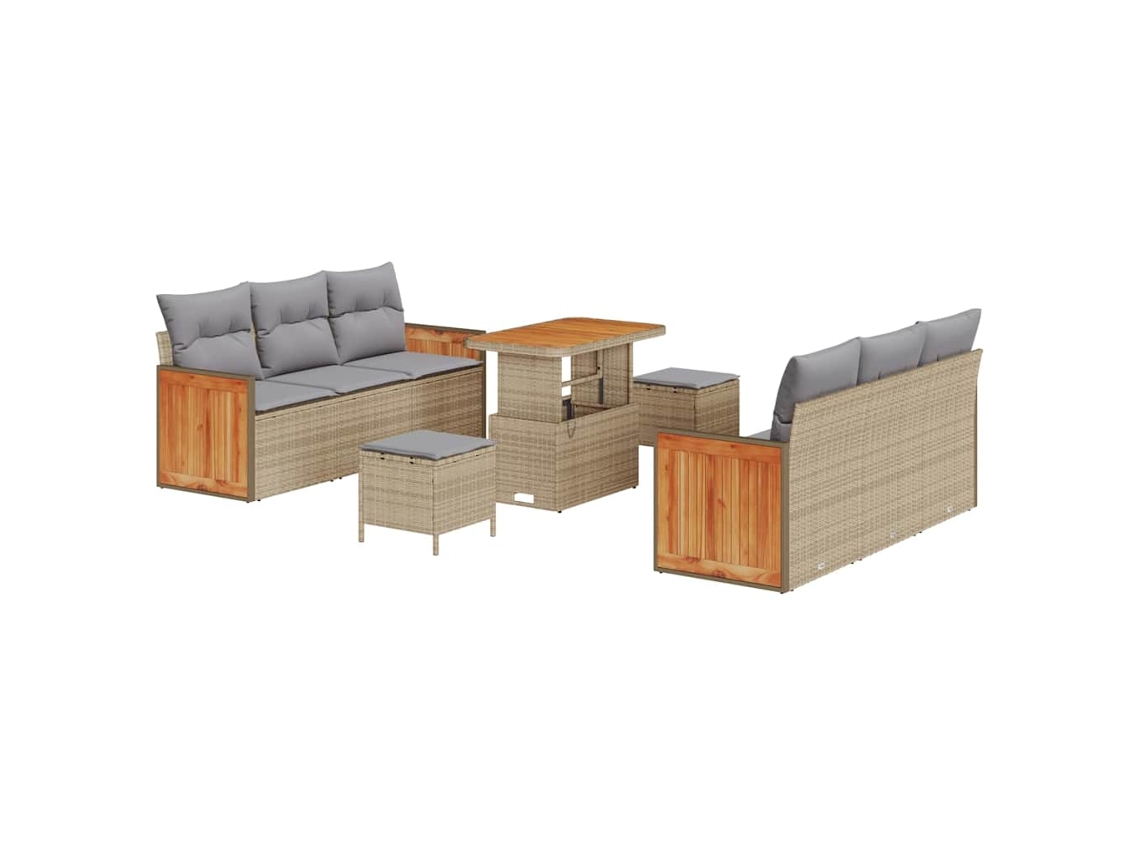 Maison Exclusive - Conjunto de sofás de jardín de mimbre de 11 piezas en beige y gris claro.