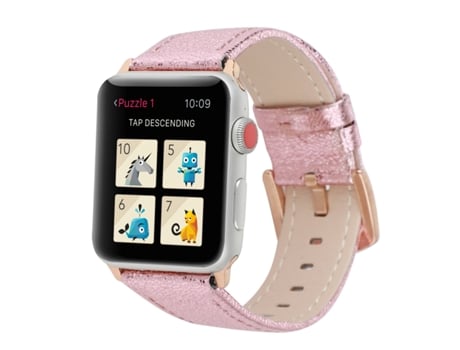 Correa de reloj de cuero genuino con purpurina para Apple Watch Series 9, 8 y 7 41 mm / SE 3 y SE 2 y 6 y SE y 5 y 4 40 mm / 3 y 2 y 1 38 mm (rosa)