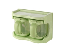 2026da-caja De Sazonamiento De Plástico Con 2 Compartimentos Rack Combinado Multifuncional Para Cocina Verde