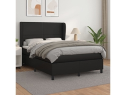 Cama Box Spring Con Colchón Cuero Sintético Negro 140x190 Cm