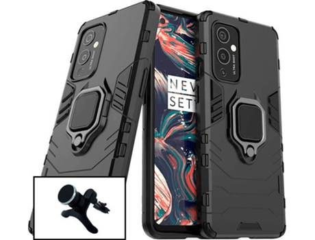 Kit Carcasa y Soporte Magnético Auto Reforzado OnePlus 9 PHONECARE Military Defender Negro