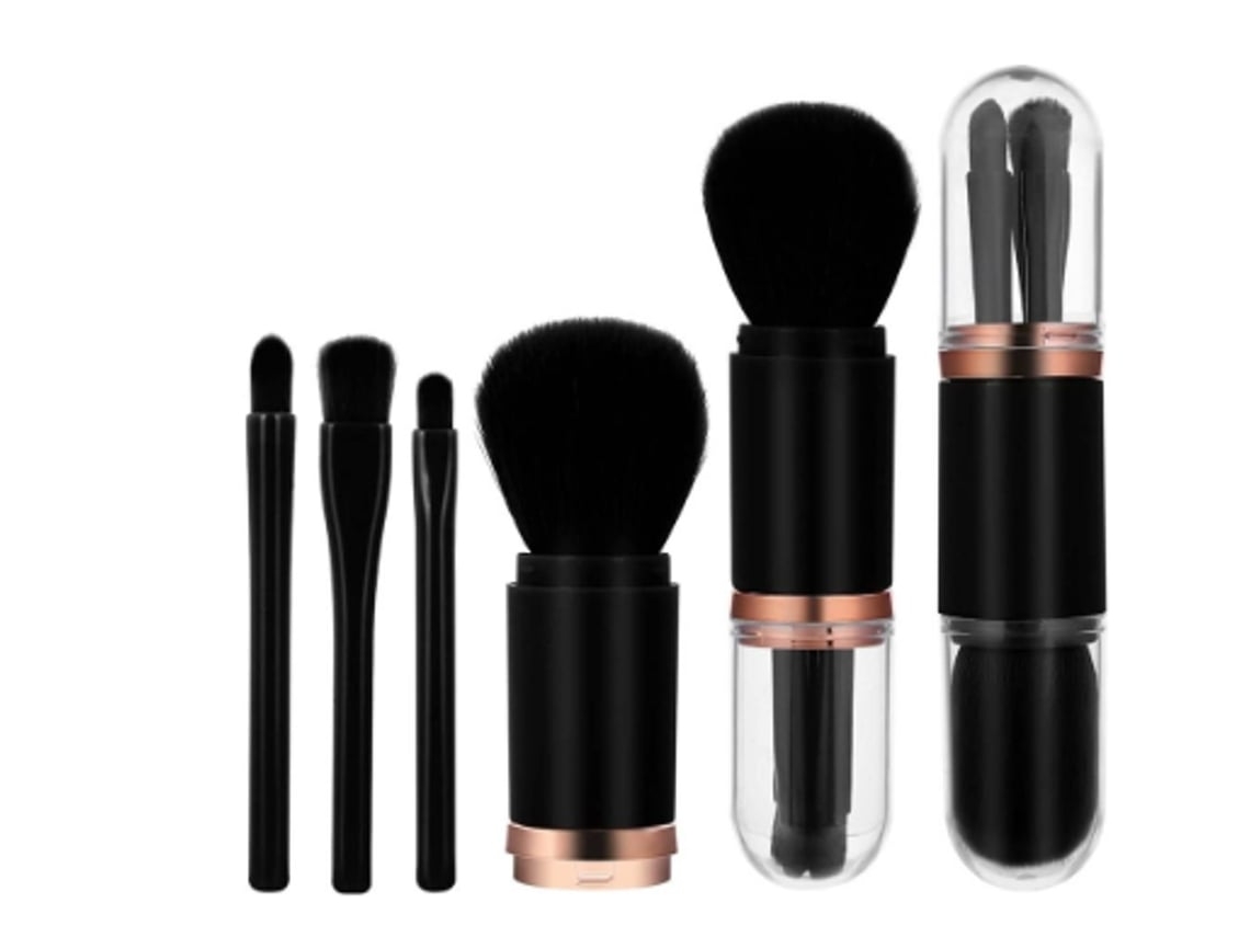 Juego de brochas de maquillaje retráctiles 4 en 1, mini brocha de maquillaje facial negra USHION
