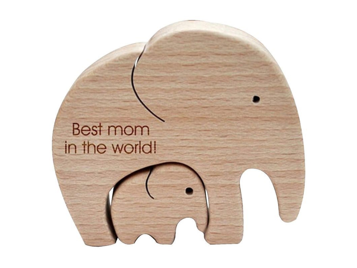 Exquisito Set De Regalo Para El Día De La Madre: Elefante Madre E Hijo (2 Piezas, Madera)