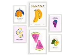 NACNIC Set De 6 Posters De Comida Y Alimentación Frutas De Verano Láminas De Naturaleza Y Nutrición Para  Tamaños A3 & A4 Marcos Blancos