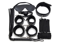 Kit De Cuero De 7 Piezas Para Adultos: Esposas, Látigos, Pelota, Cuerda, Collar Bdm.