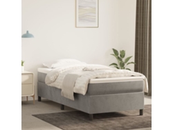 Cama Box Spring Con Colchón Terciopelo Gris Claro 90x190 Cm