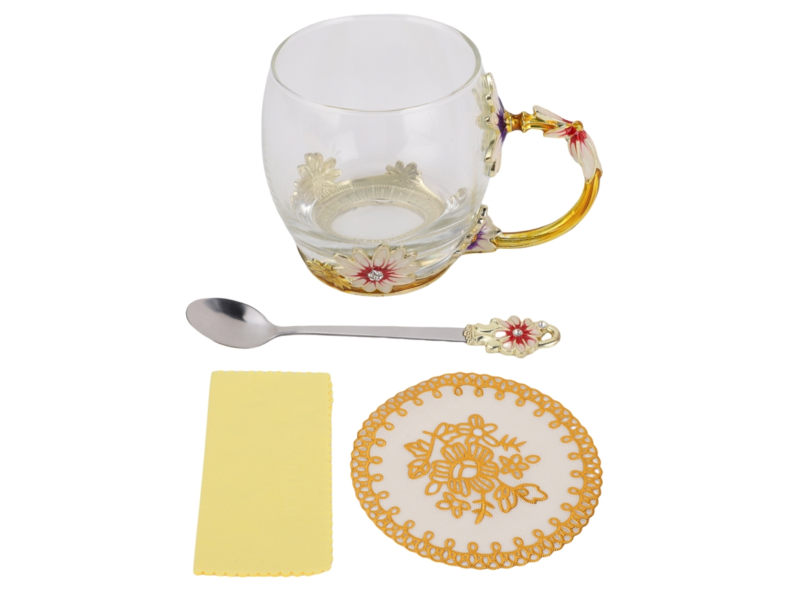 Taza De Esmalte Hecha A Mano Con Asa, Cuchara Y Paño De Limpieza (320 Ml).