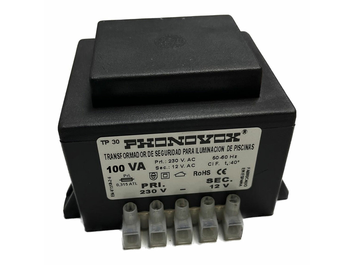 Transformador de seguridad para iluminación de piscinas PHONOVOX tp31100 100 VA 12 V 230 V 50-60 Hz 9,8 x 7,9 x 7,4 cm