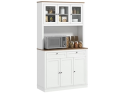 Armário Cozinha 3 Portas Vidro Compartimento Aberto 2 Gavetas Prateleiras Ajustáveis Branco 100x40x180