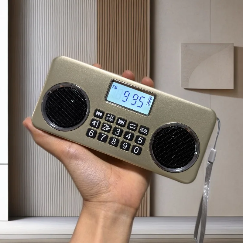 (oro) Mini Radio Fm - Doble Altavoz - Pantalla Led - Bluetooth 5.3- Reproductor De Música - Carpeta De Soporte - Tarjeta Tf - Puerto Usb