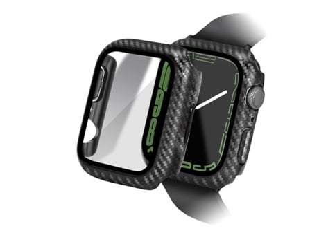 Apple Watch Series SE 2, 6, SE y 5 y 4 Caja completa de reloj de vidrio templado con pieza de fibra de carbono de 44 mm (negro)