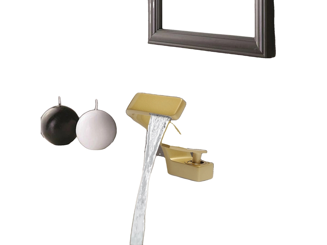Grifo para lavabo de sobremesa, control de agua fría y caliente, dorado OEM