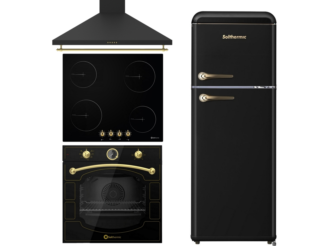 Solthermic® Combo Pack Vitro Plate Pvtc60 4 Quemadores Rusticos Negro Extractor De Aire 60 Retro Refrigerador 1.47 F2pr147n Negro