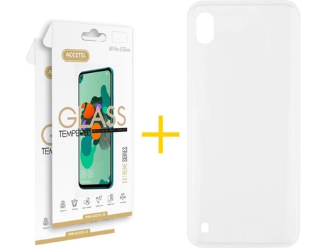 Carcasa + 2 Protectores de Vidrio Samsung Galaxy A10 ACCETEL Silicona Liso Transparente
