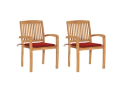 Sillas de jardín DKD Home Decor de 2 piezas con cojines rojos, teca maciza