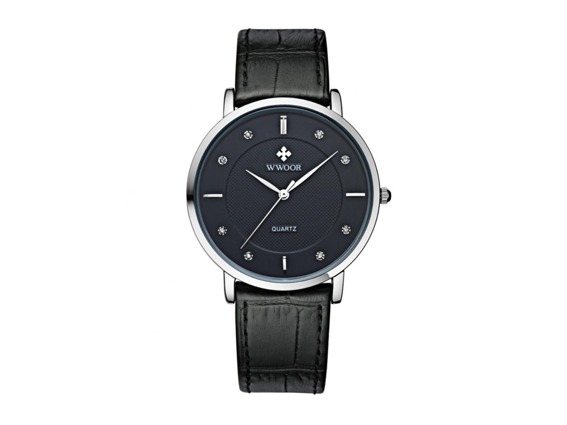 Reloj Analógico De Cuarzo Con Correa De Pu Ajustable Impermeable Wwoor (negro)