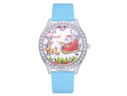 Reloj De Pulsera Unisex Informal Con Correa De Pu, Diseño Navideño, Ideal Para Regalar (azul Cielo).
