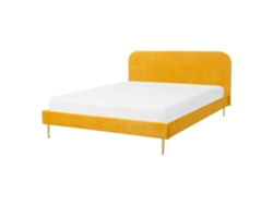 Cama con somier BELIANI Flayat de Terciopelo Amarillo 153x215x109