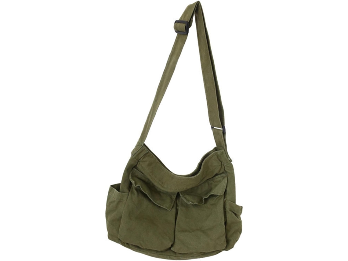 Bolso Bandolera Grande De Lona Con Múltiples Bolsillos, Ideal Para Ir De Compras, Estudiar Y Salir.