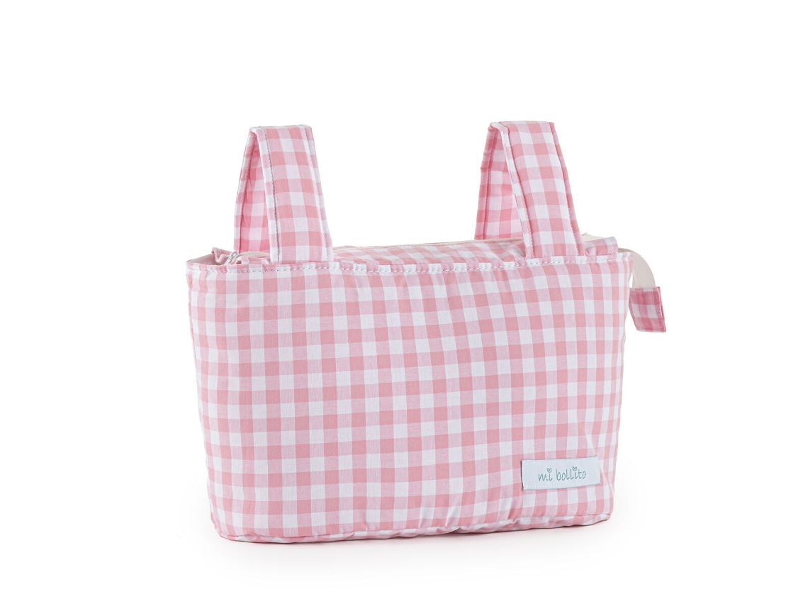 Bolsa organizadora para carro de bebé MI BOLLITO Rosa Vichy 15 x 18 x 45 cm