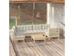 Conjunto de jardín de 7 piezas con cojines de pino crema DKD Home Decor