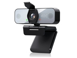 Cámara web 4K UHD con transmisión en vivo, micrófono, brillo ajustable y control táctil para Zoom, Skype, Teams y FaceTime, color negro