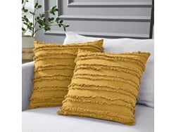 2026-40693-funda De Almohada De Algodón Y Lino Amarillo Mostaza, 50x50 Cm, Set De 2, Sin Relleno Para Sofá Cama
