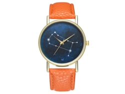 Reloj De Pulsera De Cuarzo Para Hombre Y Mujer Con Correa De Cuero Pu Zhoulianfa Constellation Moderno Naranja