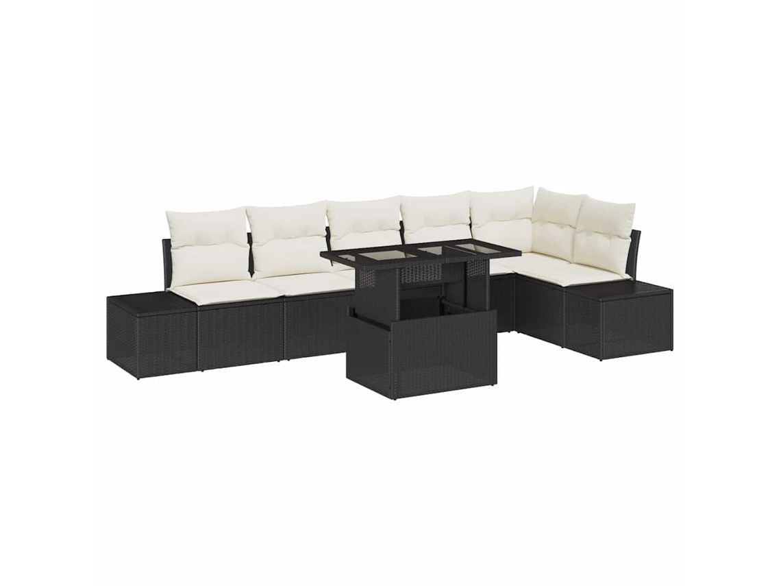 Maison Exclusive - Conjunto De Sofá De Jardín Con Cojín Manual 7 Pcs Negro Y Crema