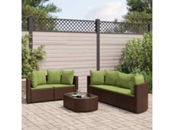Conjunto de sofá de jardín de 6 piezas con cojines de mimbre sintético marrón de DKD Home Decor