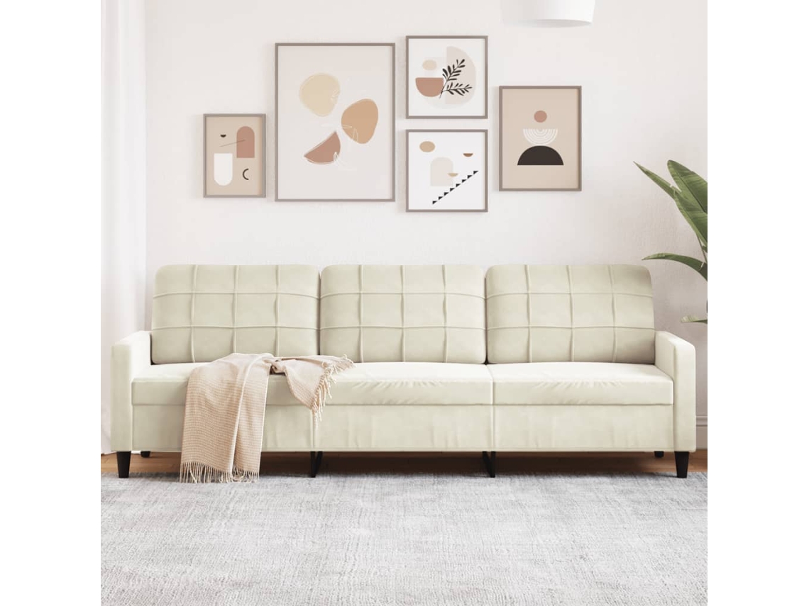 Sofá De 3 Plazas Terciopelo Color Crema 210 Cm