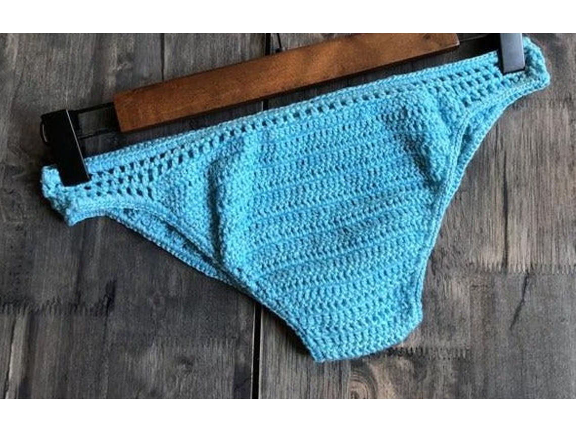 Traje de Baño Bikini de Crochet para Mujer con Tanga y Bañador de Punto  Hecho a Mano SLOWMOOSE (Azul Celeste - S)