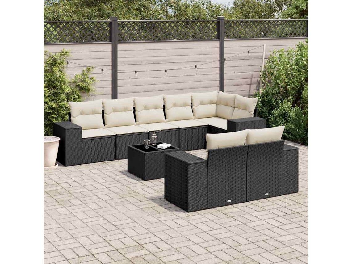 Conjunto de sofás de jardín de 9 piezas DKD Home Decor con cojines de mimbre negros