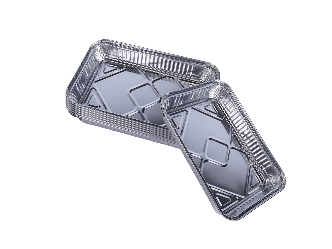 Bandejas de aluminio desechables, resistentes y multiusos, ideales para cocinar, hornear y servir comidas.