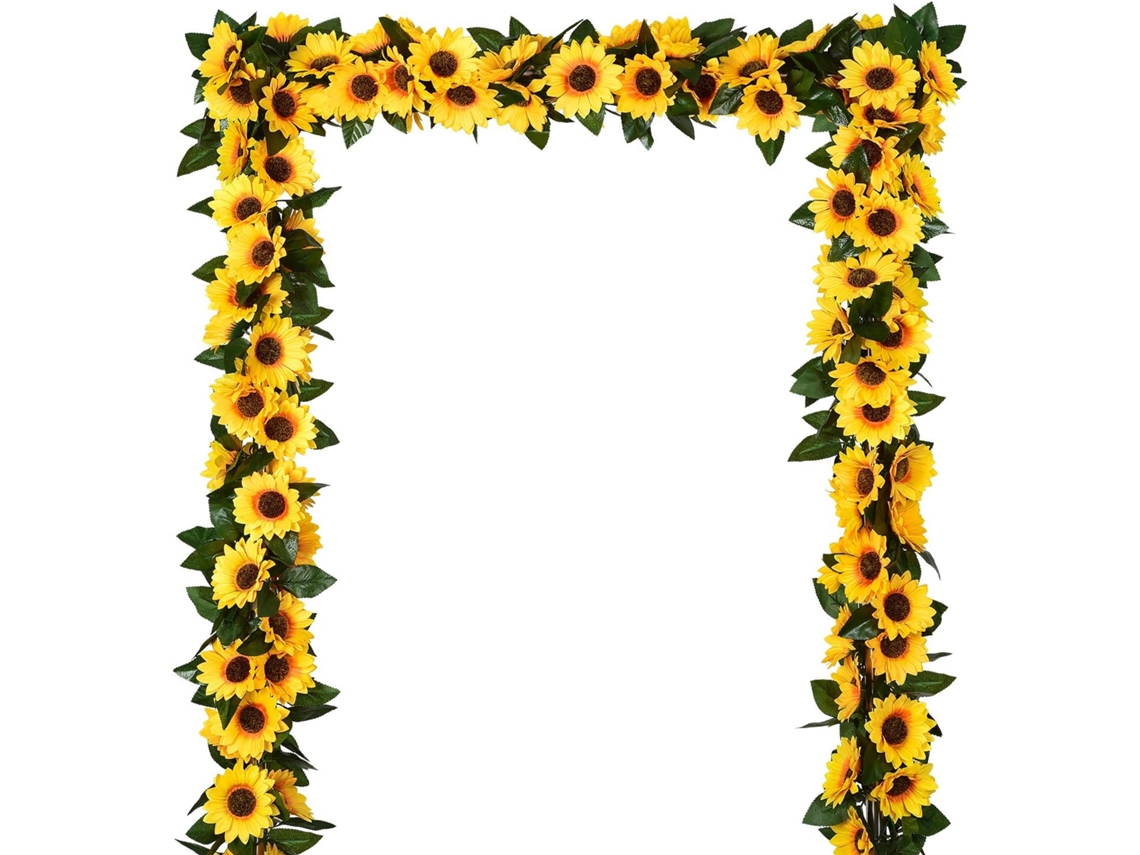 Guirnalda de girasoles artificiales de 3 piezas, flores de tela con hojas verdes para decoración del hogar y bodas.