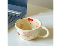 Taza de café de cerámica de estilo coreano con estampado floral de pinceladas irregulares. Mdug (estilo 3)