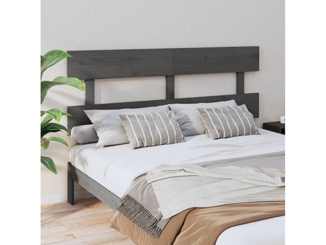 Cabecero De Cama Madera Maciza De Pino Gris 154x3x81 Cm