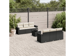 Conjunto de sofá de jardín de 7 piezas con cojines de mimbre negros, Dkd Home Decor