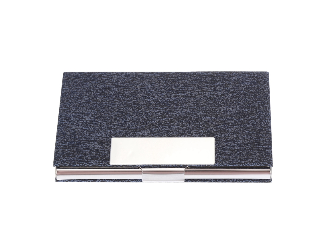 Estuche Portátil Para Tarjetas De Visita De Acero Inoxidable Y Poliuretano (azul)