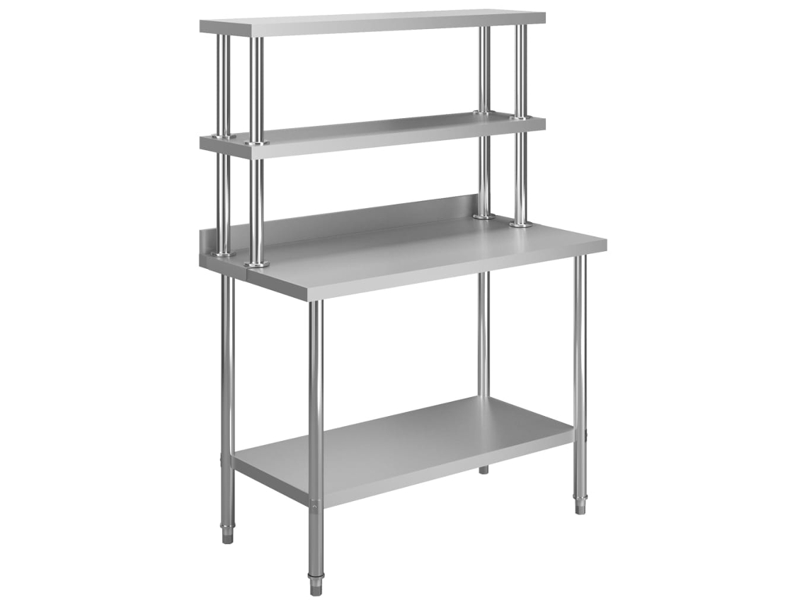 Mesa de trabajo de cocina con estante 120x60x150cm acero inoxidable DKD HOME DECOR