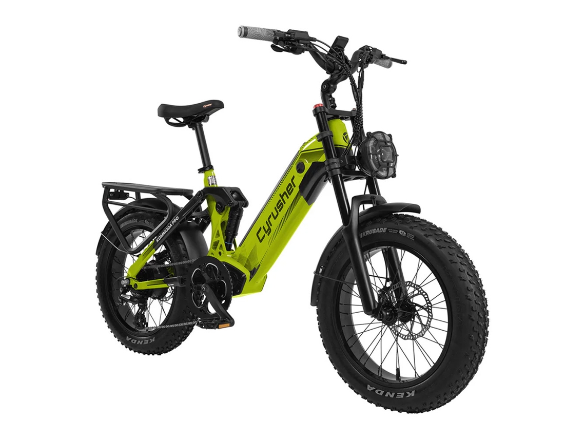 Bicicleta eléctrica Cyrusher Kommoda Pro con neumáticos anchos de 20 pulgadas, motor de 250 W y batería de 52 V 20 Ah.