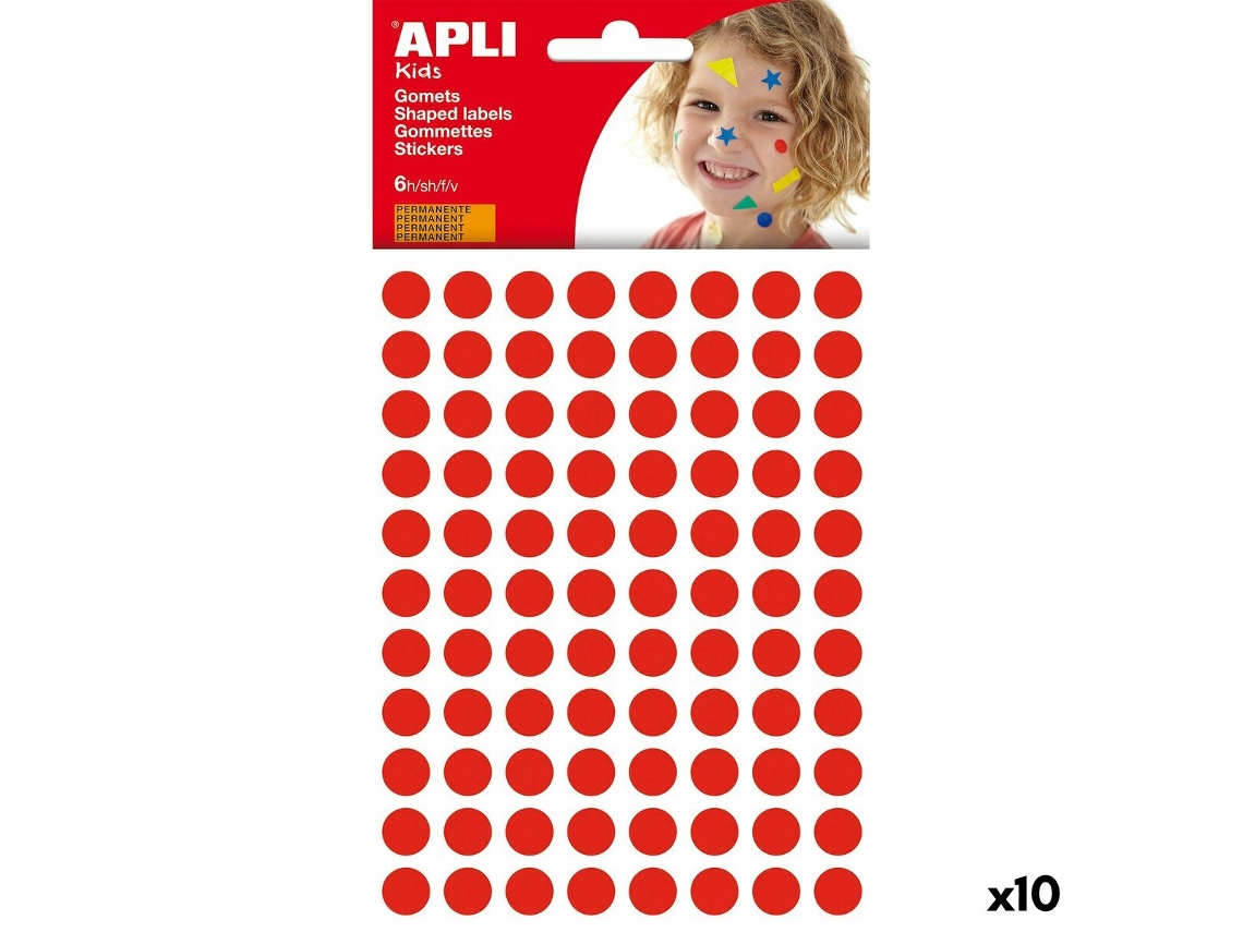 Pegatinas Apli Kids Gomets Redondo Rojo (10 Unidades)