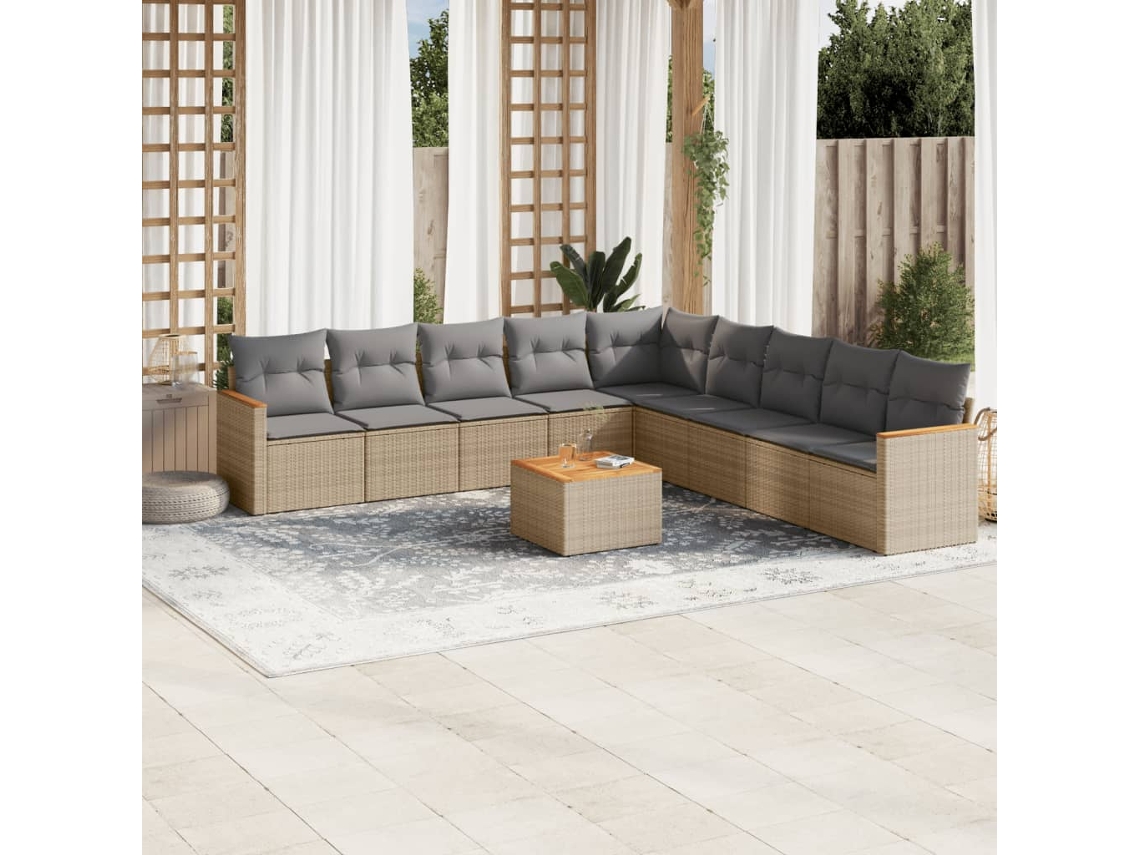 Conjunto de sofá de jardín de 10 piezas con cojines, mimbre sintético beige, Dkd Home Decor