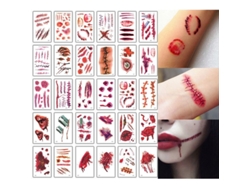 30 Pegatinas De Tatuajes De Cicatrices De Sangre Falsa Para Halloween, Maquillaje De Terror