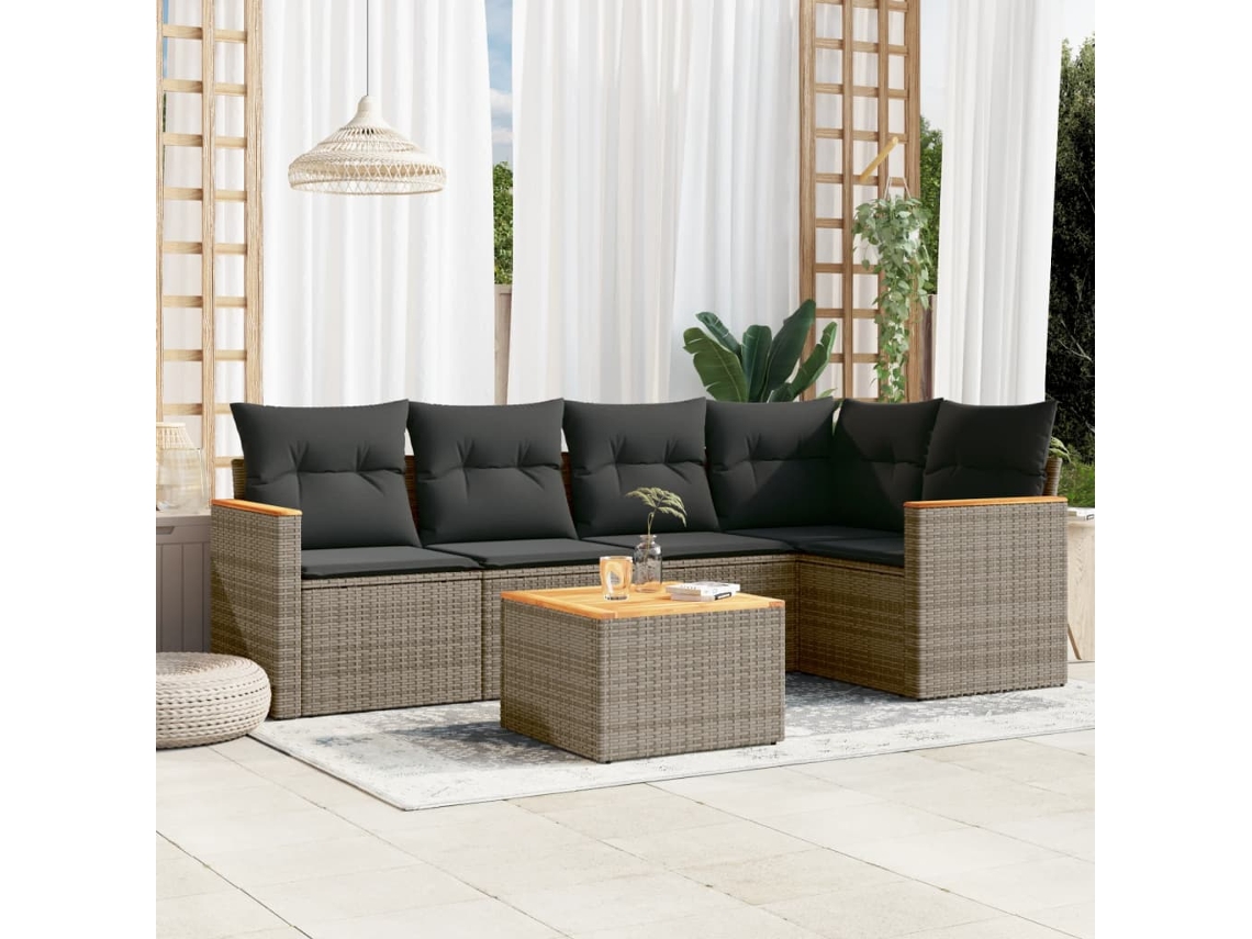 Conjunto de 6 sofás de jardín con cojines en mimbre gris DKD Home Decor
