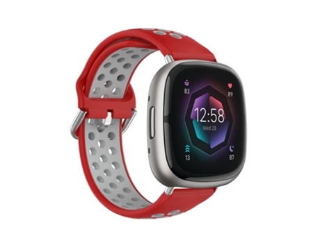 Correa de reloj inteligente de silicona transpirable perforada de dos colores para Fitbit Sense (rojo + gris)