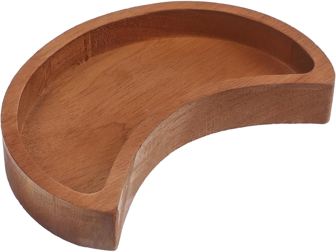Bandeja De Almacenamiento De Madera Maciza Con Forma De Media Luna Para Objetos Pequeños Como Joyas Y Aceites.