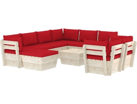 vidaXL Muebles de jardín de palets 10 pzas y cojines madera de abeto