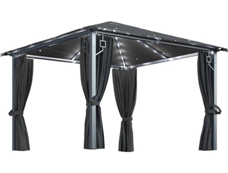 vidaXL Cenador cortina y tira de lz LED aluminio antracita 300x300 cm